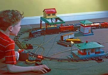 1946 Floor Layout This is a later scan of the full transparency, showing the rare orange Shell tank car, but the image shows darkening around the edges. This photo was used in advertising for Geon wire as shown in the next slide.