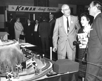 1959 Display - Connecticut Governor Abraham Ribicoff and Mrs. Ribicoff with Maury Romer at the Eastern States Exposition in 1959. This appears to be the same layout that was later displayed at Freedomland